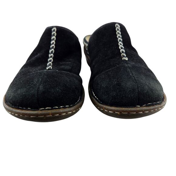 UGG Slip On Mules Clogs Womens 9 Black Suede Shearling Embroidered Bohemian Boho - Picture 3 of 10